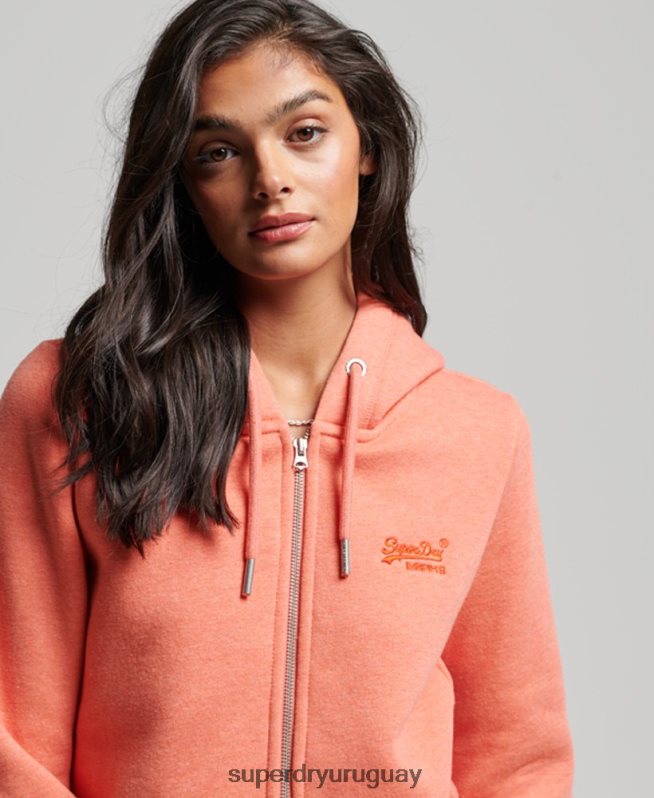 uy Superdry mujer sudadera con cremallera y logo bordado coral DT2N8Z3388 ropa