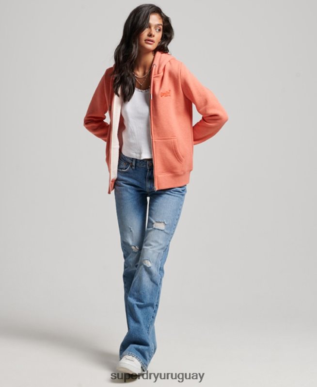 uy Superdry mujer sudadera con cremallera y logo bordado coral DT2N8Z3388 ropa