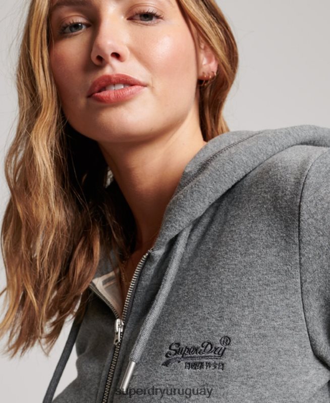 uy Superdry mujer sudadera con cremallera y logo bordado gris DT2N8Z3335 ropa