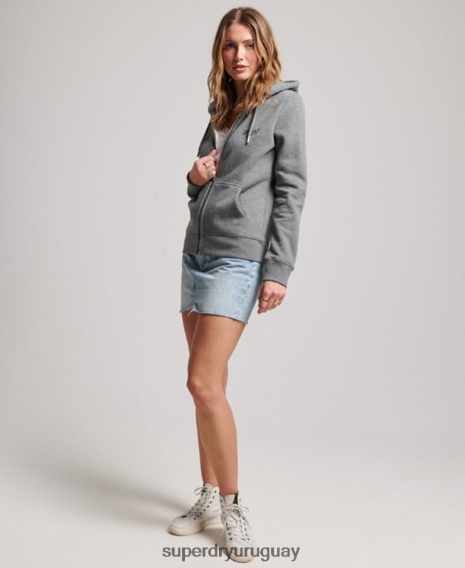 uy Superdry mujer sudadera con cremallera y logo bordado gris DT2N8Z3335 ropa