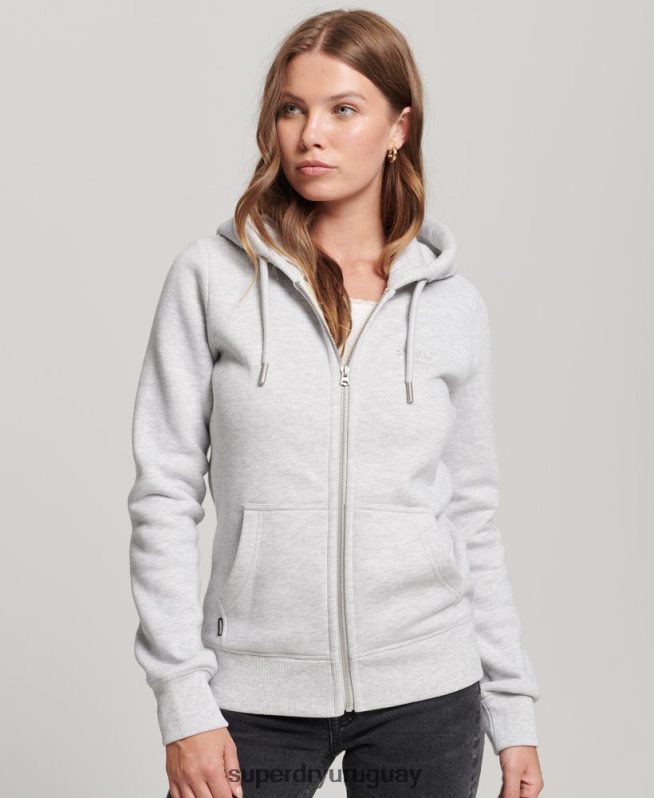 uy Superdry mujer sudadera con cremallera y logo bordado gris claro DT2N8Z3400 ropa