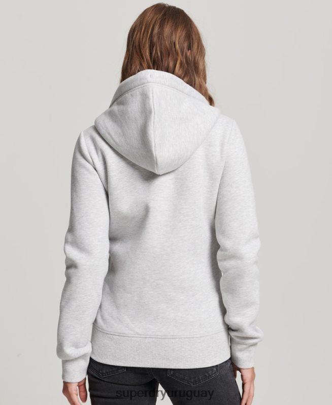 uy Superdry mujer sudadera con cremallera y logo bordado gris claro DT2N8Z3400 ropa