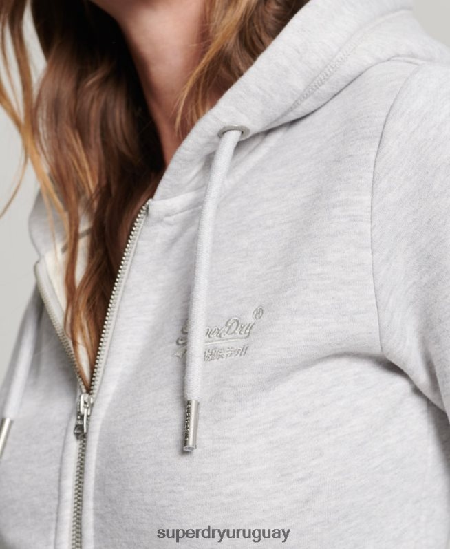 uy Superdry mujer sudadera con cremallera y logo bordado gris claro DT2N8Z3400 ropa