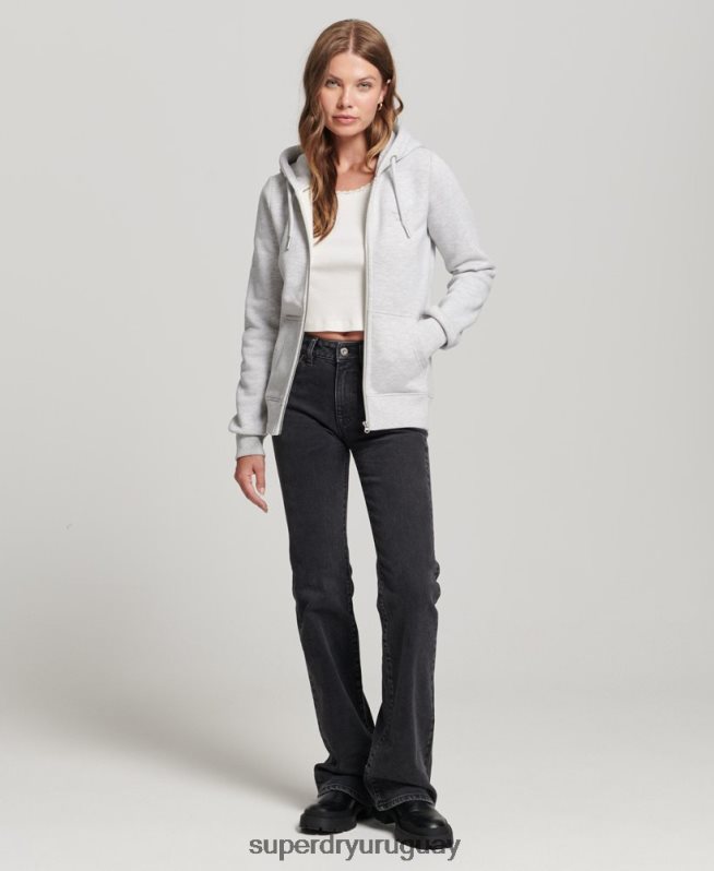 uy Superdry mujer sudadera con cremallera y logo bordado gris claro DT2N8Z3400 ropa