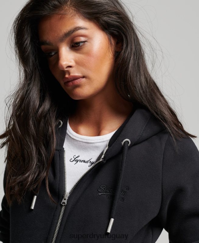 uy Superdry mujer sudadera con cremallera y logo bordado negro DT2N8Z3425 ropa