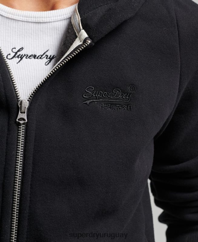 uy Superdry mujer sudadera con cremallera y logo bordado negro DT2N8Z3425 ropa