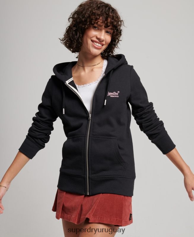 uy Superdry mujer sudadera con cremallera y logo bordado negro DT2N8Z3464 ropa