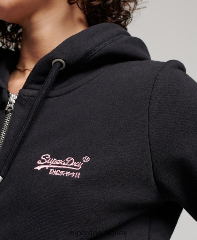 uy Superdry mujer sudadera con cremallera y logo bordado negro DT2N8Z3464 ropa