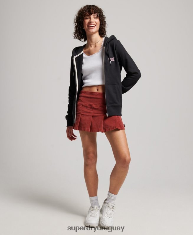 uy Superdry mujer sudadera con cremallera y logo bordado negro DT2N8Z3464 ropa