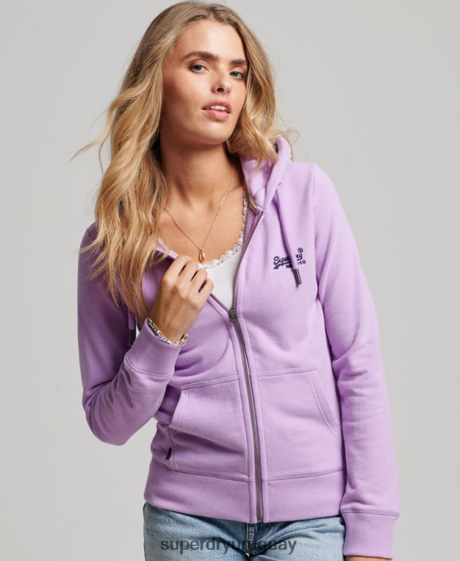 uy Superdry mujer sudadera con cremallera y logo bordado púrpura DT2N8Z2238 ropa