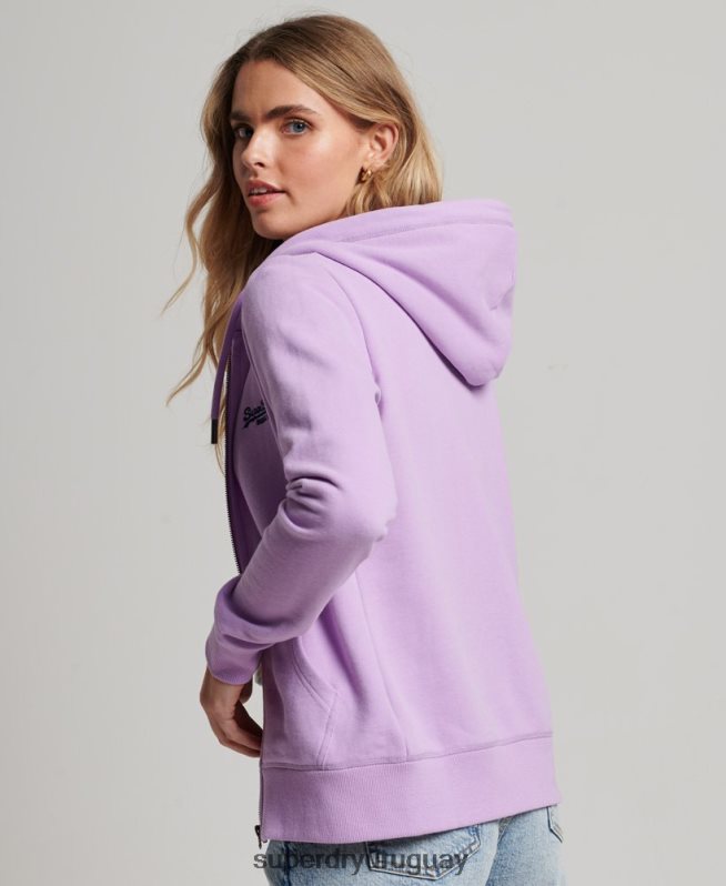uy Superdry mujer sudadera con cremallera y logo bordado púrpura DT2N8Z2238 ropa