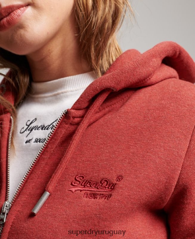 uy Superdry mujer sudadera con cremallera y logo bordado rojo DT2N8Z3315 ropa