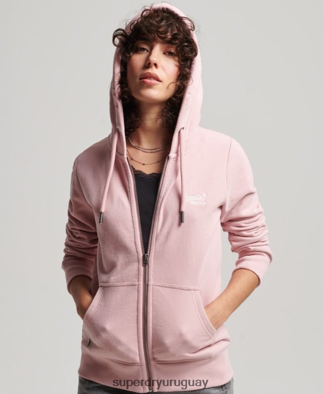 uy Superdry mujer sudadera con cremallera y logo bordado rosa DT2N8Z2300 ropa
