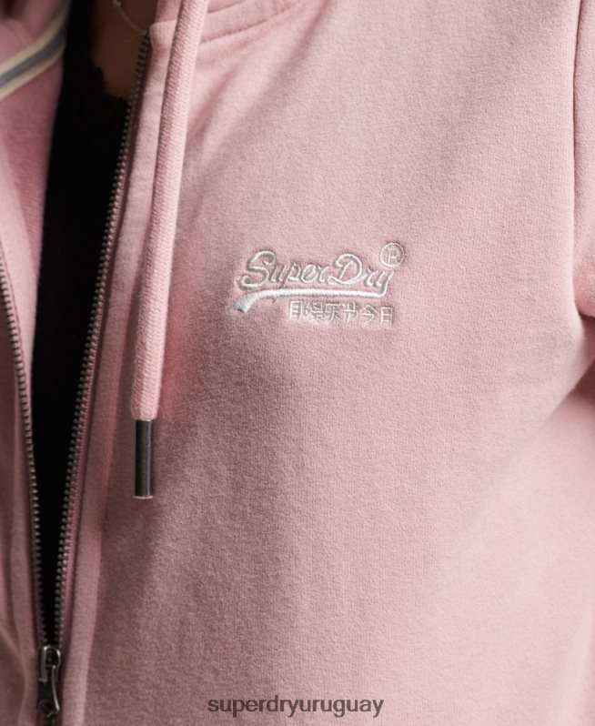uy Superdry mujer sudadera con cremallera y logo bordado rosa DT2N8Z2300 ropa