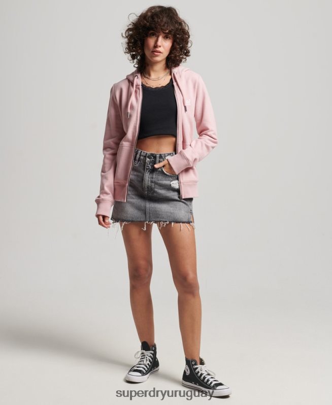 uy Superdry mujer sudadera con cremallera y logo bordado rosa DT2N8Z2300 ropa
