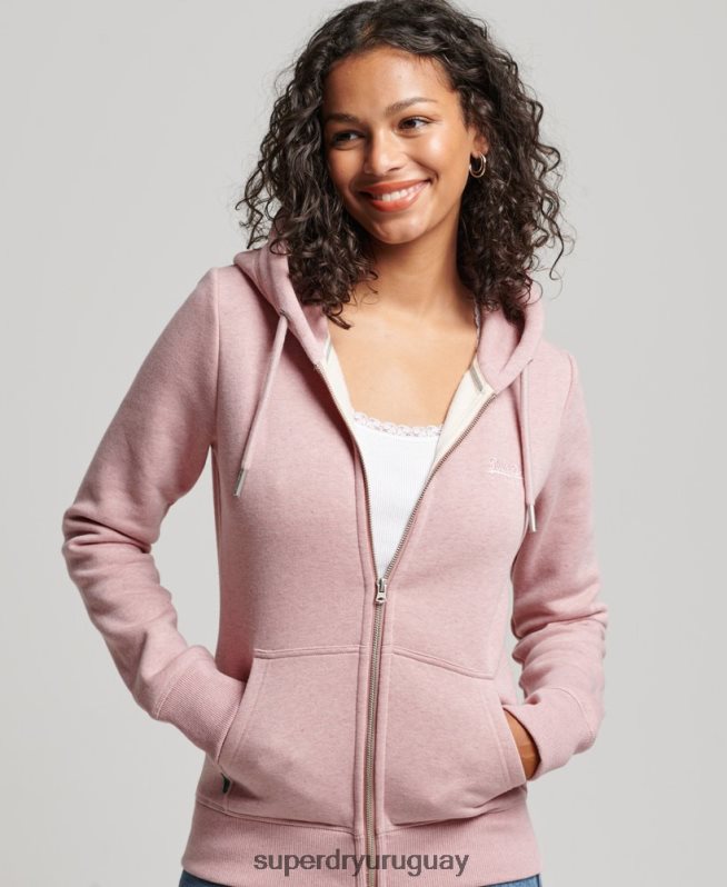 uy Superdry mujer sudadera con cremallera y logo bordado rosa DT2N8Z3279 ropa