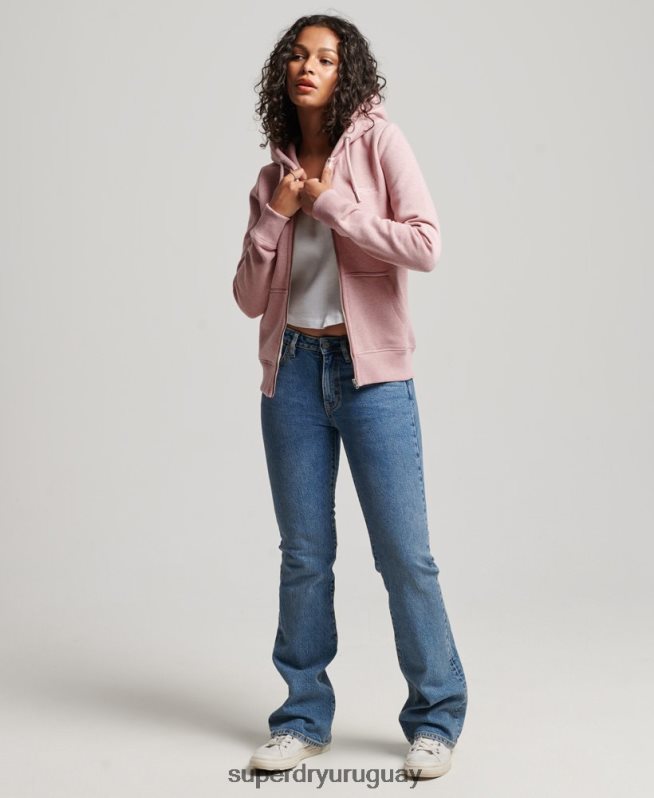 uy Superdry mujer sudadera con cremallera y logo bordado rosa DT2N8Z3279 ropa