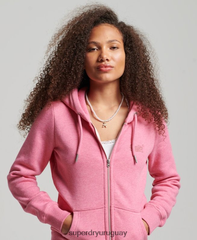 uy Superdry mujer sudadera con cremallera y logo bordado rosa DT2N8Z3355 ropa