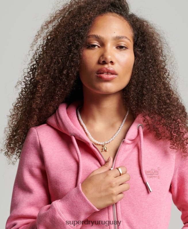 uy Superdry mujer sudadera con cremallera y logo bordado rosa DT2N8Z3355 ropa
