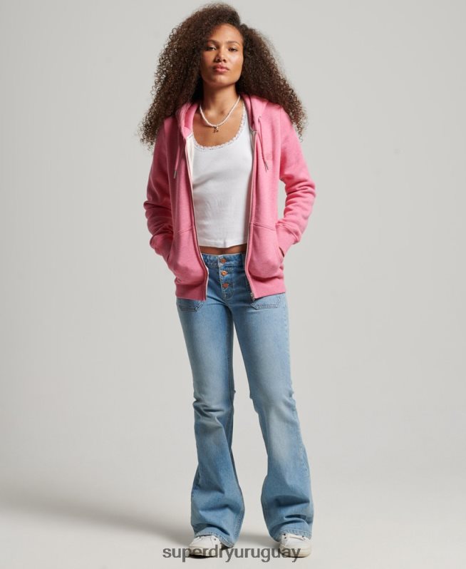 uy Superdry mujer sudadera con cremallera y logo bordado rosa DT2N8Z3355 ropa