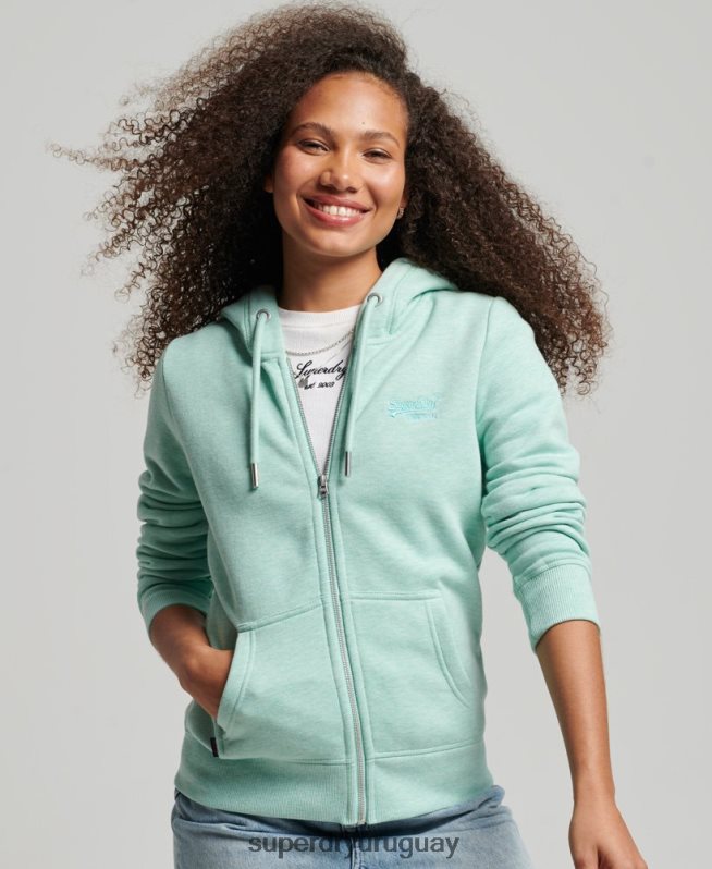 uy Superdry mujer sudadera con cremallera y logo bordado verde DT2N8Z3268 ropa