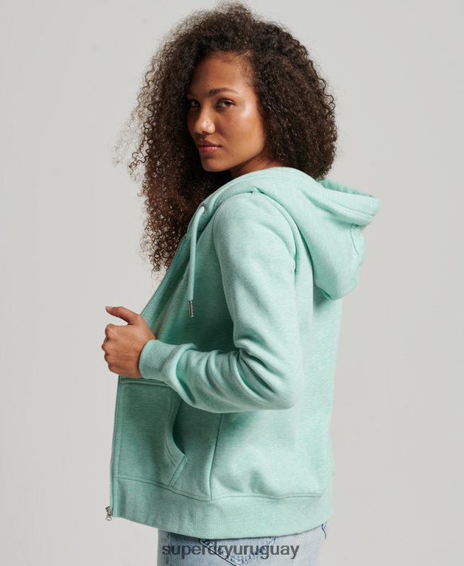 uy Superdry mujer sudadera con cremallera y logo bordado verde DT2N8Z3268 ropa