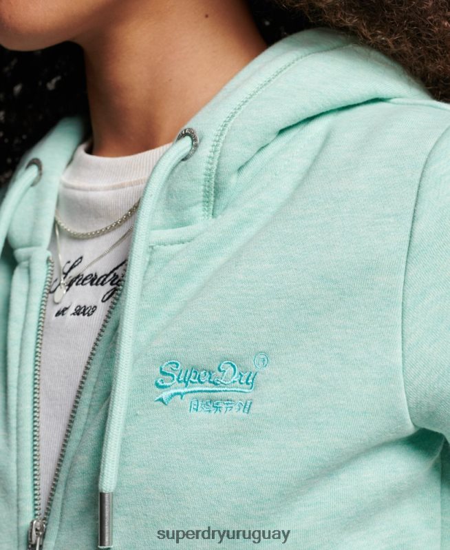 uy Superdry mujer sudadera con cremallera y logo bordado verde DT2N8Z3268 ropa