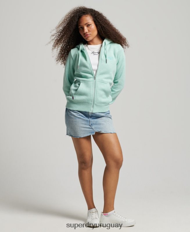 uy Superdry mujer sudadera con cremallera y logo bordado verde DT2N8Z3268 ropa