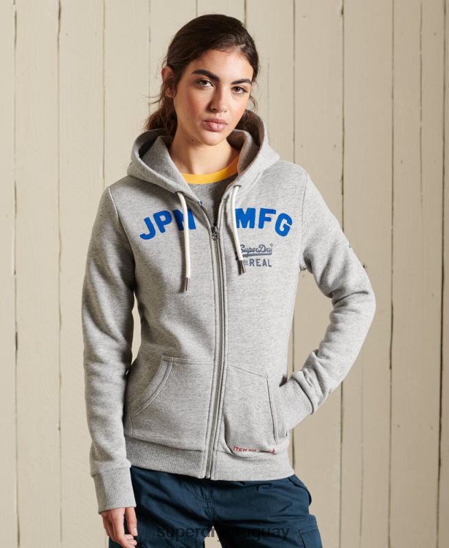 uy Superdry mujer sudadera con cremallera y logo clásico americano gris DT2N8Z6104 ropa