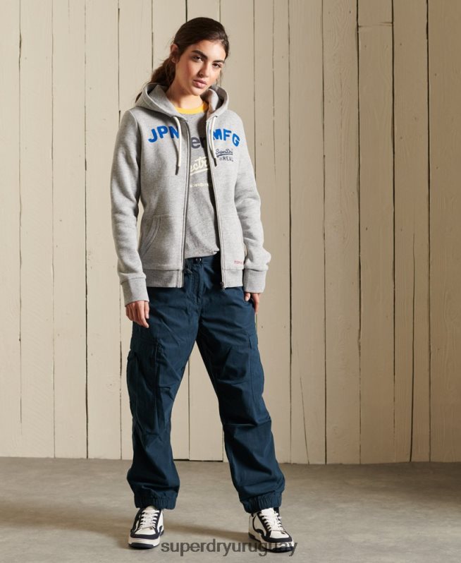uy Superdry mujer sudadera con cremallera y logo clásico americano gris DT2N8Z6104 ropa