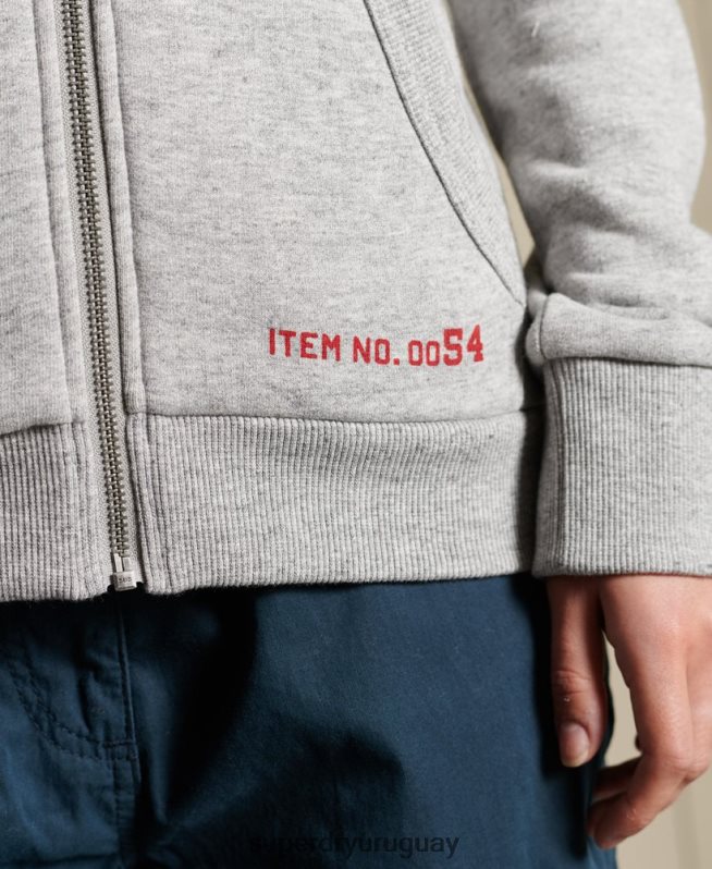 uy Superdry mujer sudadera con cremallera y logo clásico americano gris DT2N8Z6104 ropa