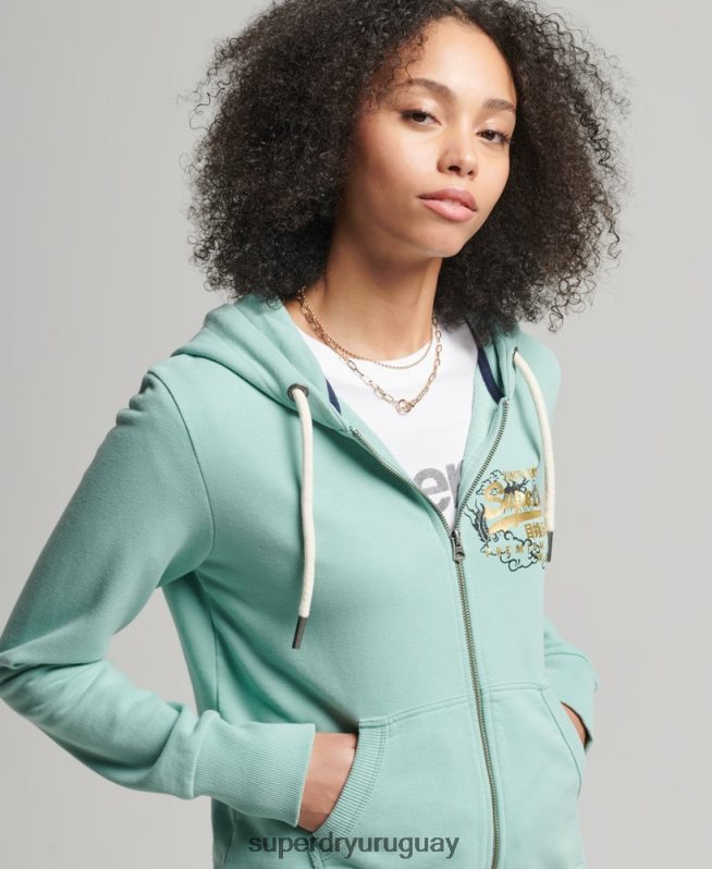 uy Superdry mujer sudadera con cremallera y logo vintage azul claro DT2N8Z6127 ropa