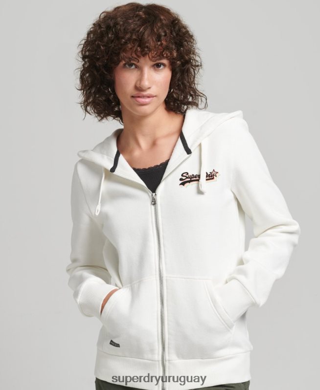uy Superdry mujer sudadera con cremallera y logo vintage blanco DT2N8Z6110 ropa
