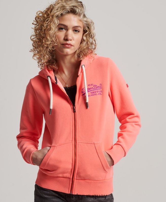 uy Superdry mujer sudadera con cremallera y logo vintage coral DT2N8Z2065 ropa