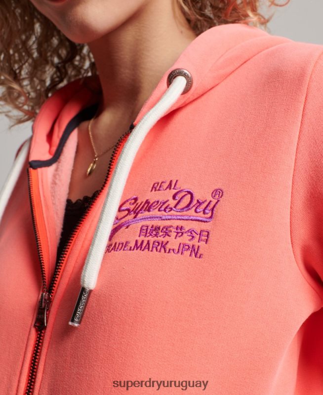 uy Superdry mujer sudadera con cremallera y logo vintage coral DT2N8Z2065 ropa