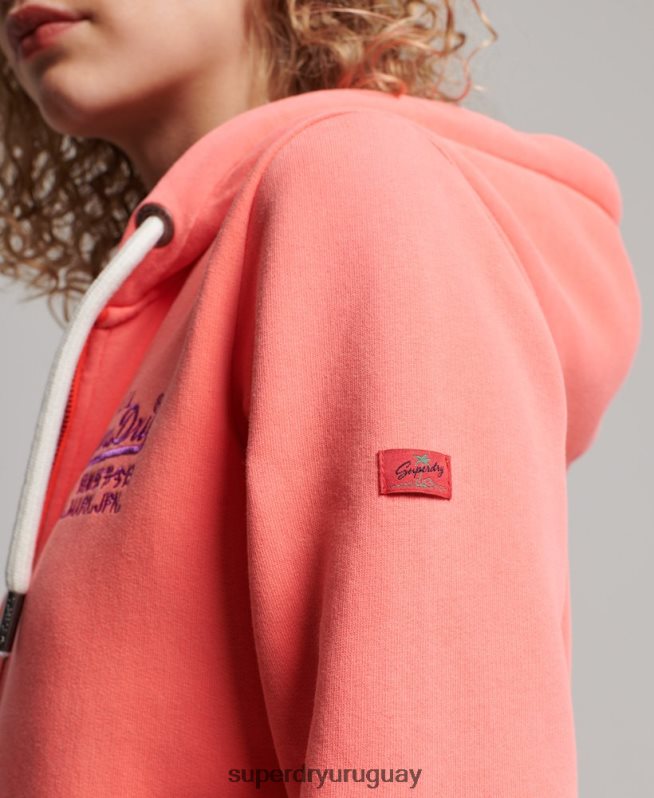 uy Superdry mujer sudadera con cremallera y logo vintage coral DT2N8Z2065 ropa