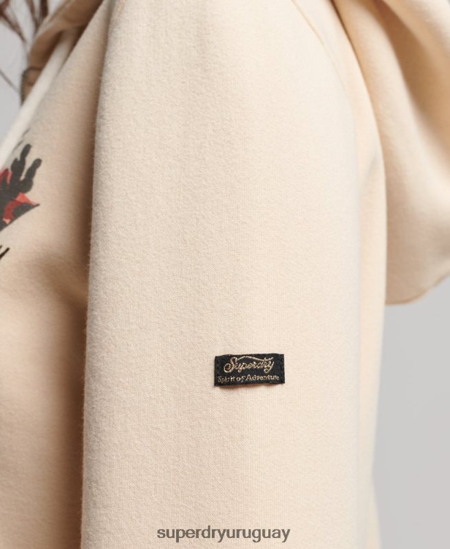 uy Superdry mujer sudadera con cremallera y logo vintage crema DT2N8Z2179 ropa