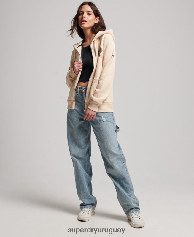 uy Superdry mujer sudadera con cremallera y logo vintage crema DT2N8Z2179 ropa