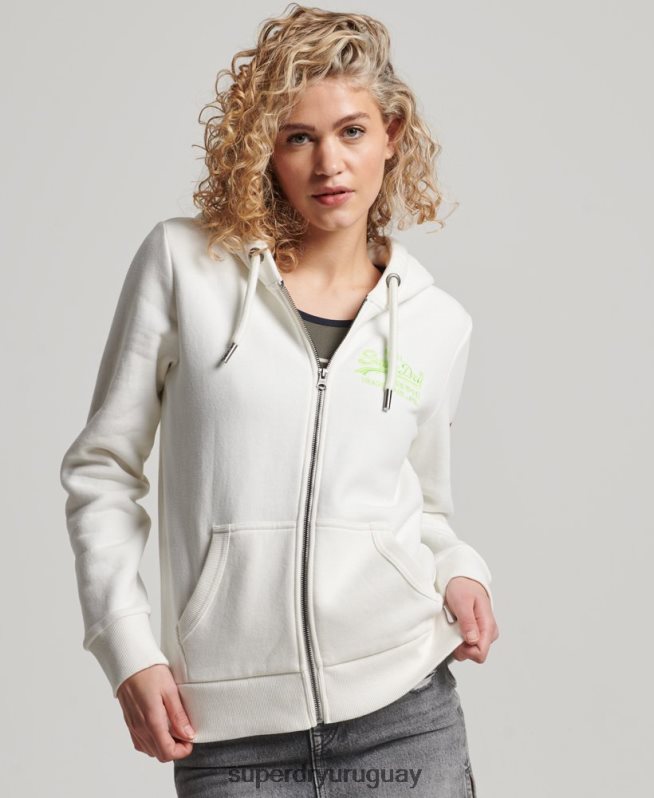 uy Superdry mujer sudadera con cremallera y logo vintage crema DT2N8Z2252 ropa