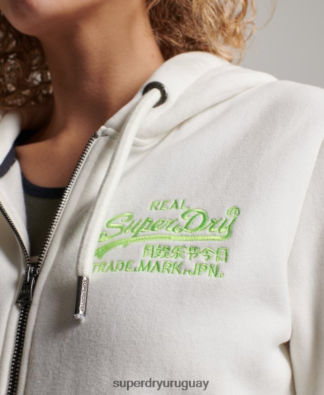 uy Superdry mujer sudadera con cremallera y logo vintage crema DT2N8Z2252 ropa