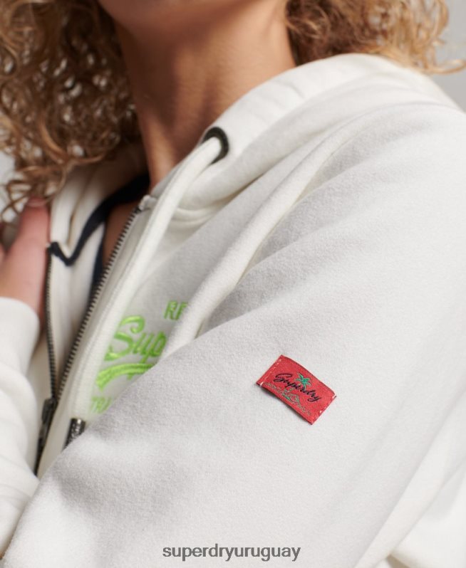 uy Superdry mujer sudadera con cremallera y logo vintage crema DT2N8Z2252 ropa