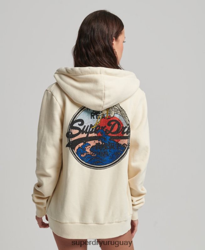 uy Superdry mujer sudadera con cremallera y logo vintage crema DT2N8Z3330 ropa