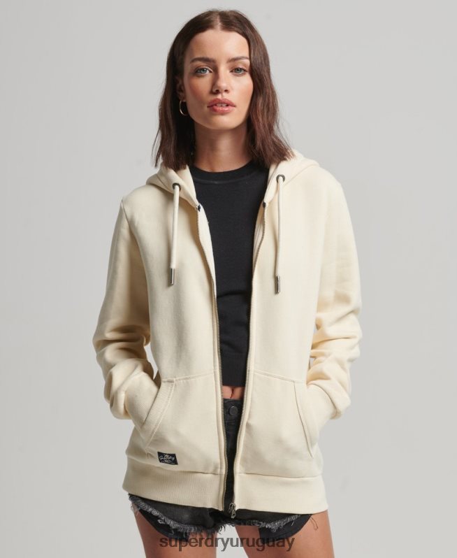 uy Superdry mujer sudadera con cremallera y logo vintage crema DT2N8Z3330 ropa