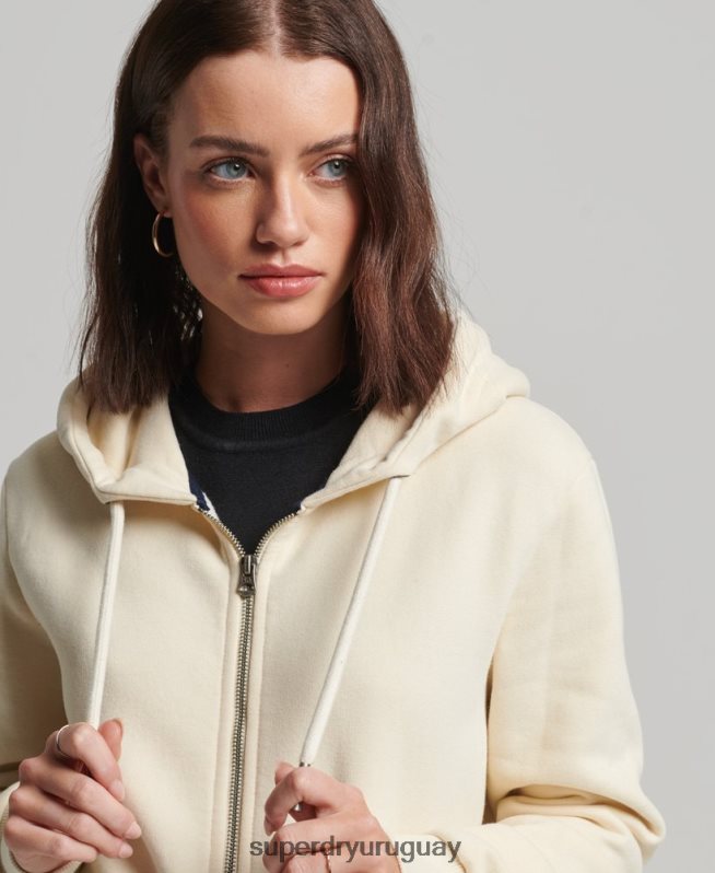 uy Superdry mujer sudadera con cremallera y logo vintage crema DT2N8Z3330 ropa