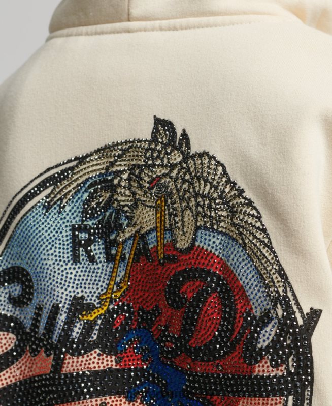 uy Superdry mujer sudadera con cremallera y logo vintage crema DT2N8Z3330 ropa