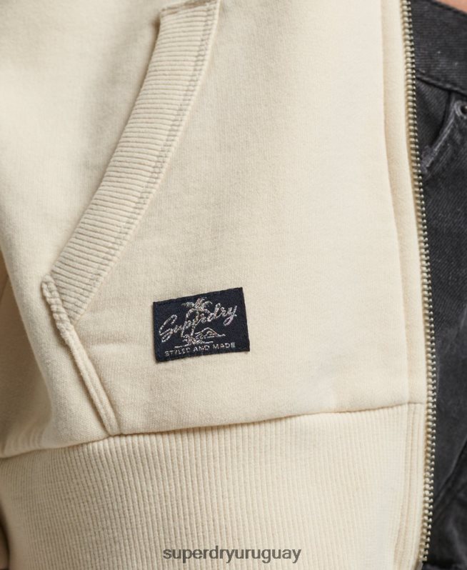 uy Superdry mujer sudadera con cremallera y logo vintage crema DT2N8Z3330 ropa