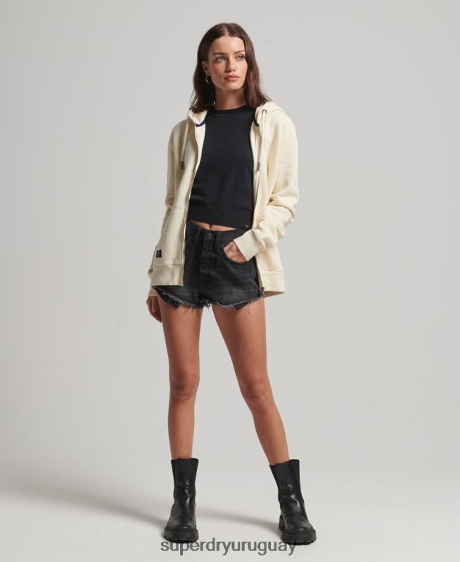 uy Superdry mujer sudadera con cremallera y logo vintage crema DT2N8Z3330 ropa