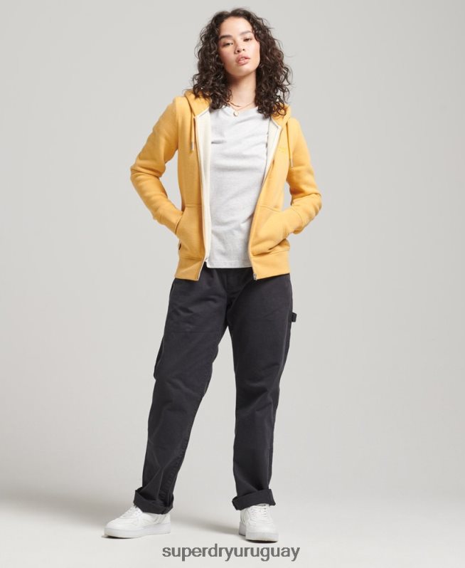 uy Superdry mujer sudadera con cremallera y logo vintage de algodón orgánico amarillo DT2N8Z3384 ropa