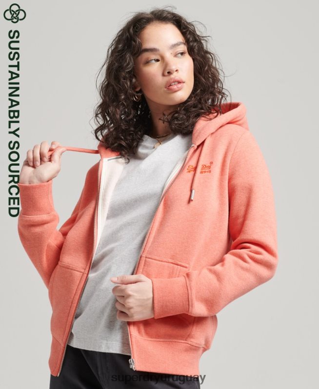 uy Superdry mujer sudadera con cremallera y logo vintage de algodón orgánico coral DT2N8Z3329 ropa