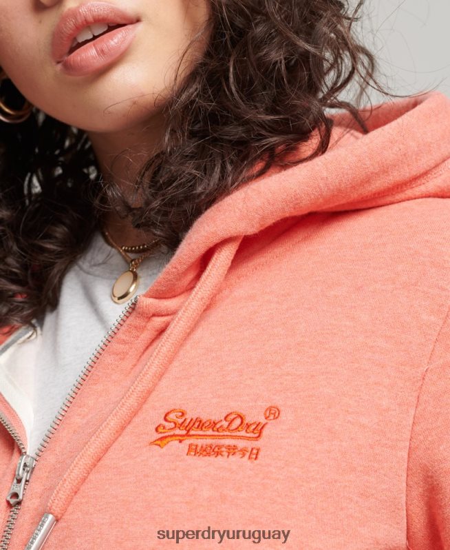 uy Superdry mujer sudadera con cremallera y logo vintage de algodón orgánico coral DT2N8Z3329 ropa